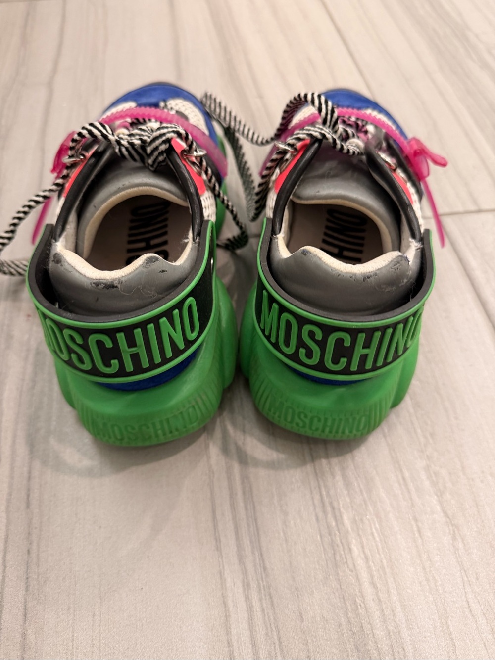 Moschino Kids Neon Green-Accented Multicolor Sneakers
